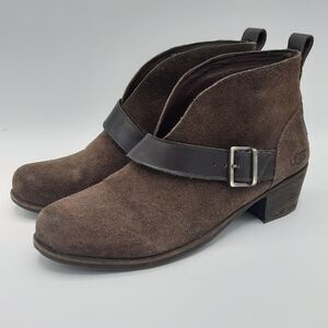 UGG Wright Brown Suede Ankle Boot with Leather Strap